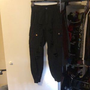 Black baggy grinded cargo pants